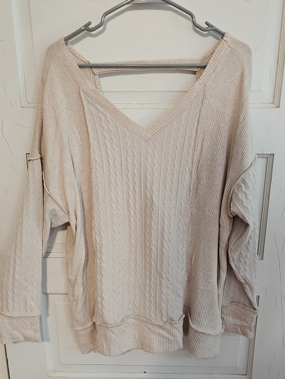 Maurices Cream V-Neck Cable & Rib Knit Sweater